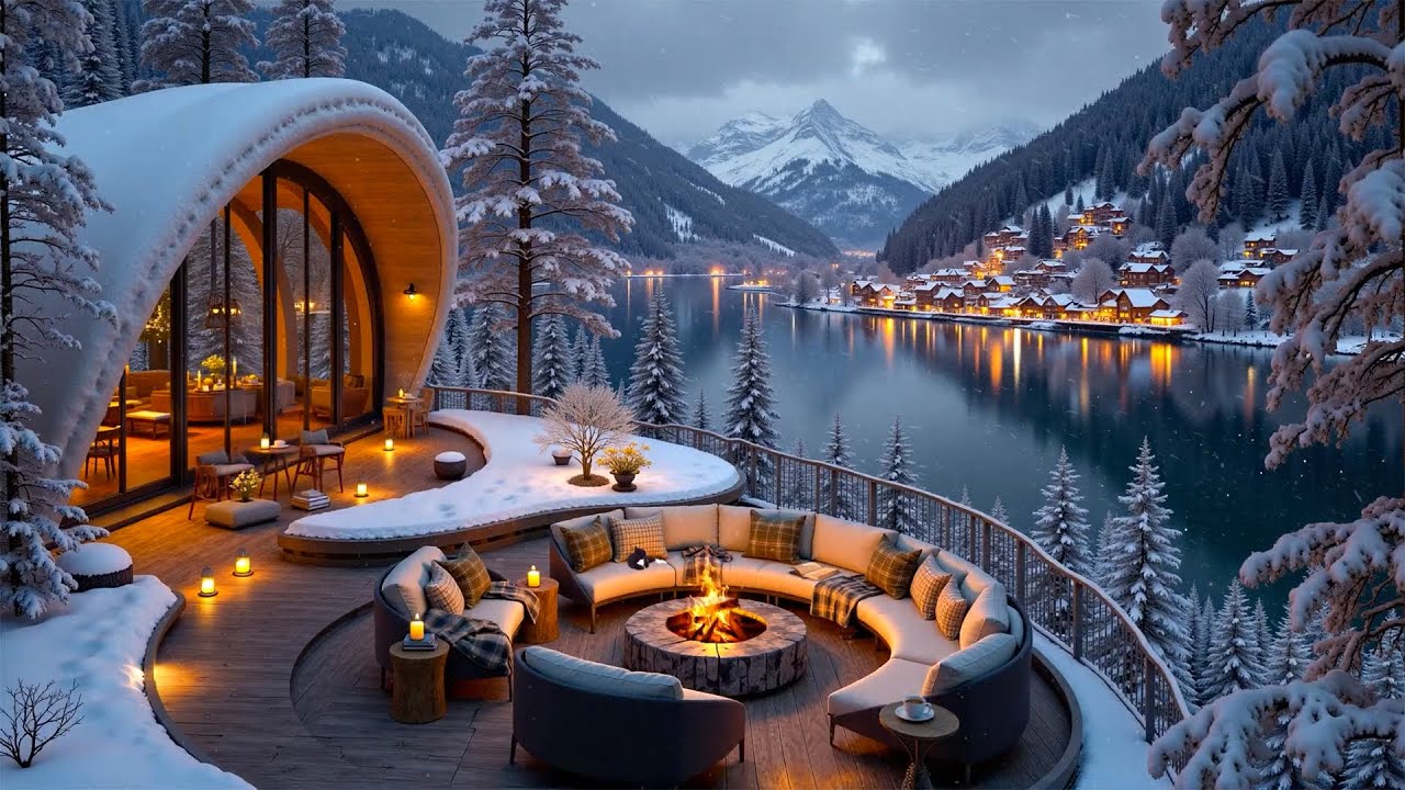 Deep Winter Jazz in a Cozy Snowy Café Retreat ❄️ Fireplace Ambience | Relaxing Jazz for Study & Rest