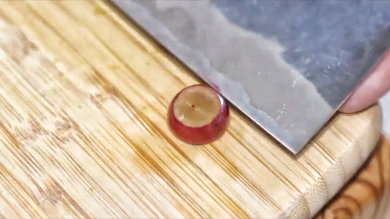 SLICING A GRAPE WITH A SUPER SHARP KNIFE YouTube