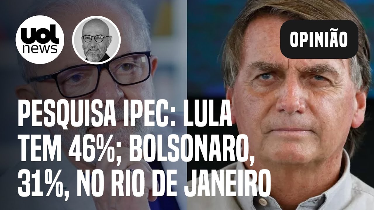 Pesquisa Ipec para presidente no RJ tem Lula com 46% e Bolsonaro, com 31% Pesquisa Ipec para presidente no RJ tem Lula com 46% e Bolsonaro, com 31%