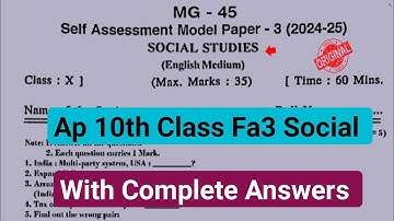 💯real Ap 10th class social Fa3 new pattern question paper 2025|10th self assessment 3 social studies