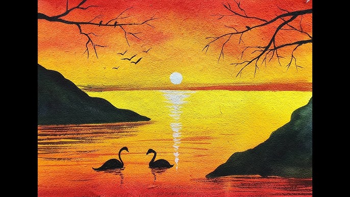 Easy Watercolor Painting - Sunset Bird