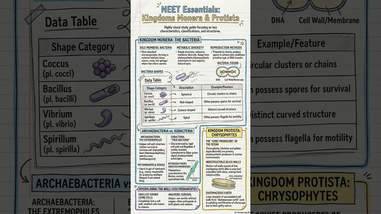 Monera & Protista in 60 Sec ⚡ | NEET Revision Shorts