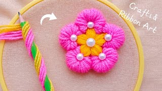 It's so Beautiful 💖🌟 Super Easy Woolen Flower Making Idea with Pencil- Hand Embroidery Flower Design