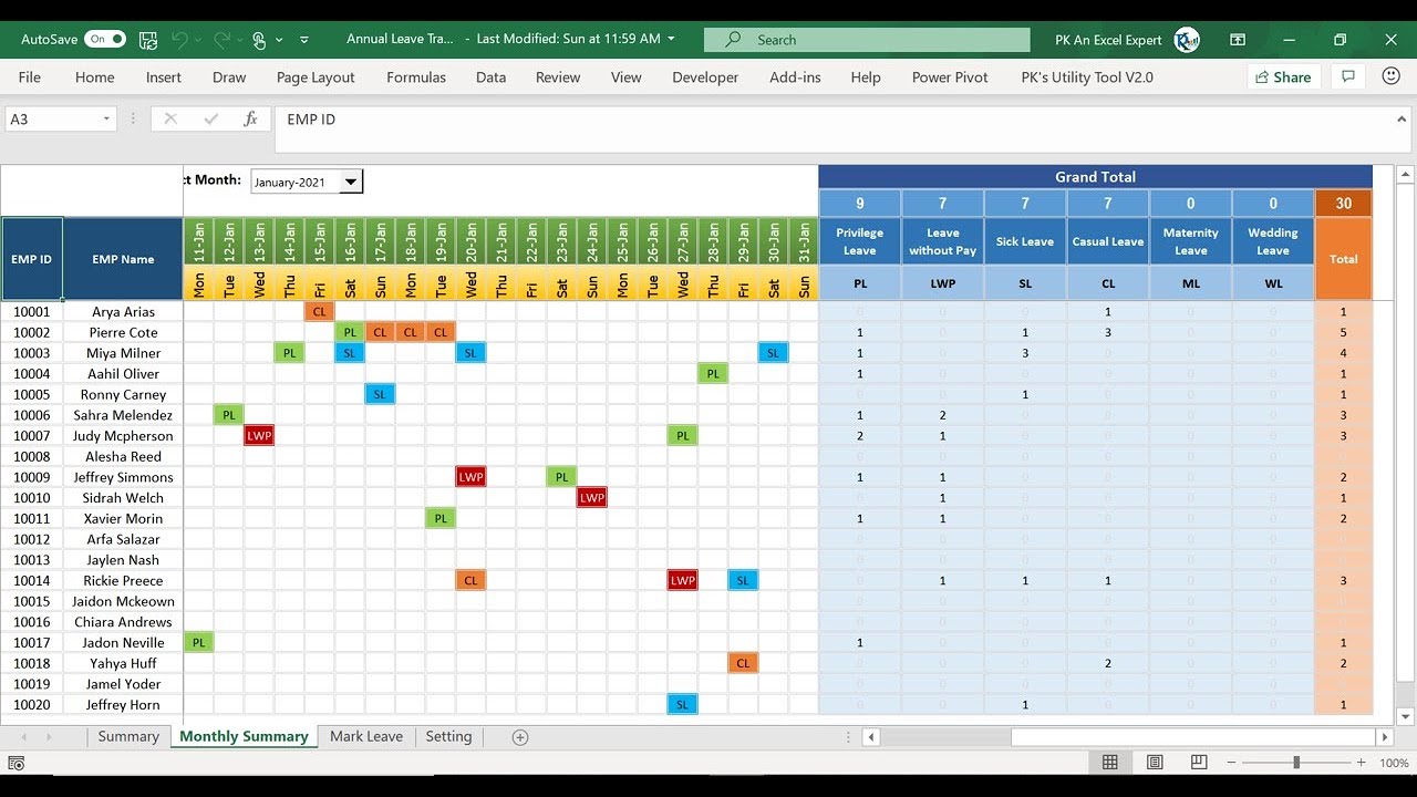 Staff Holiday Planner Excel Template