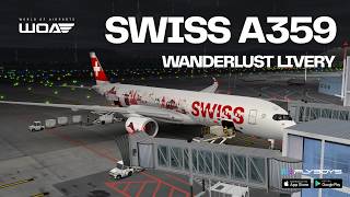 SWISS A359 Wanderlust Livery Speedup | Zurich Airport (ZRH) | Rainy Night