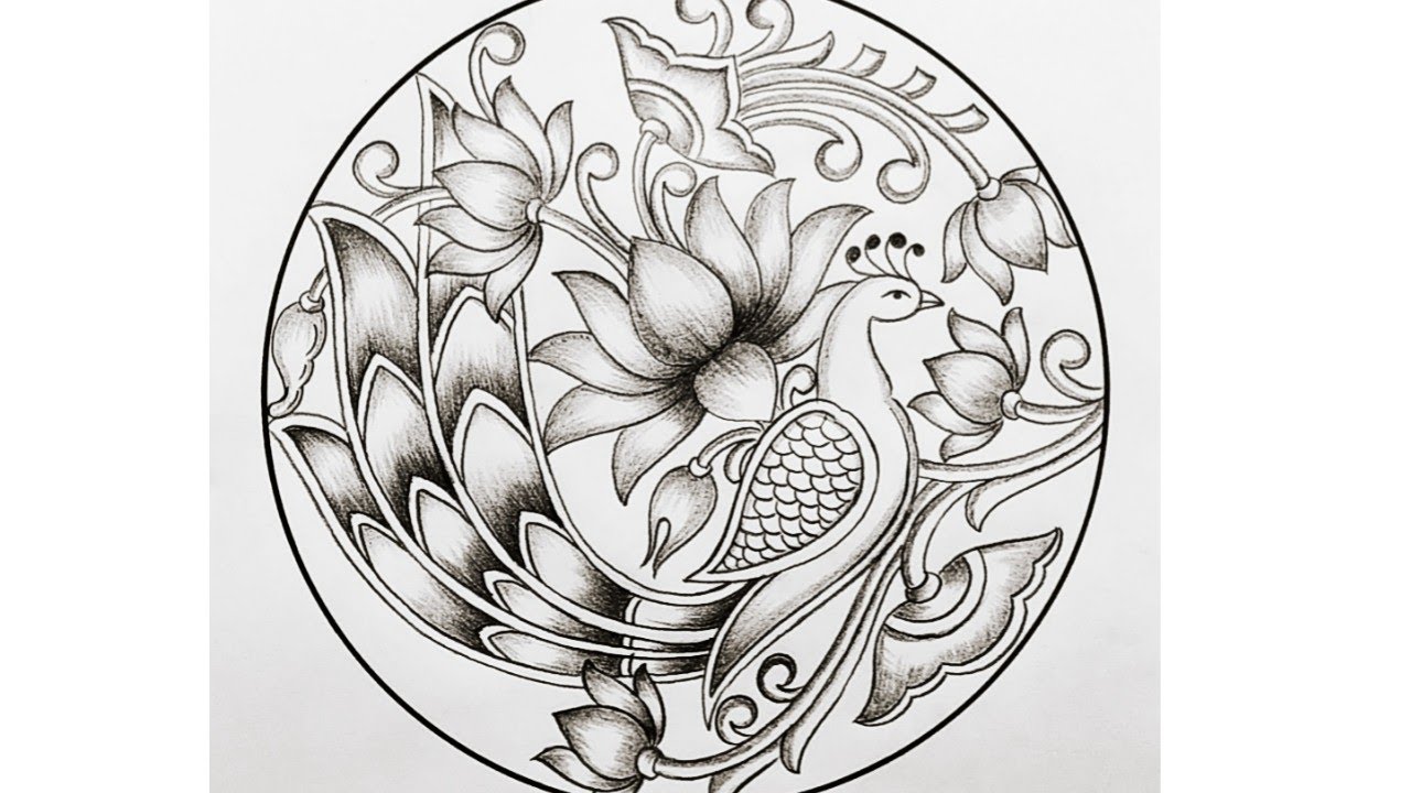 कमल का आलेखन/lotus alekhan with peacock/lotus alekhan in circle - YouTube