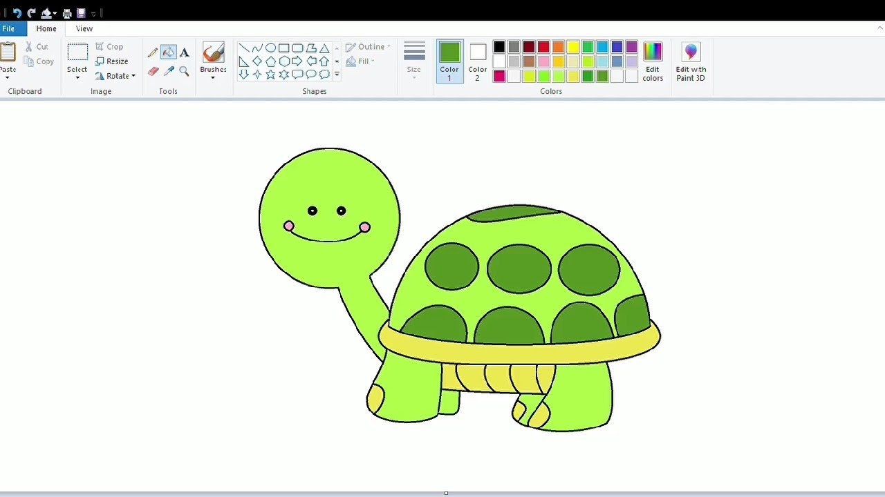 Turtle Drawing || How to draw Turtle in MS Paint For Beginners (Step By ...