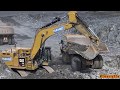 4K| CAT 374F LME Excavator Loading CAT 772G Dumpers