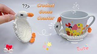 Crochet Goose Coaster🪿| Flipping Over Cup Mat | Step-by-Step Tutorial
