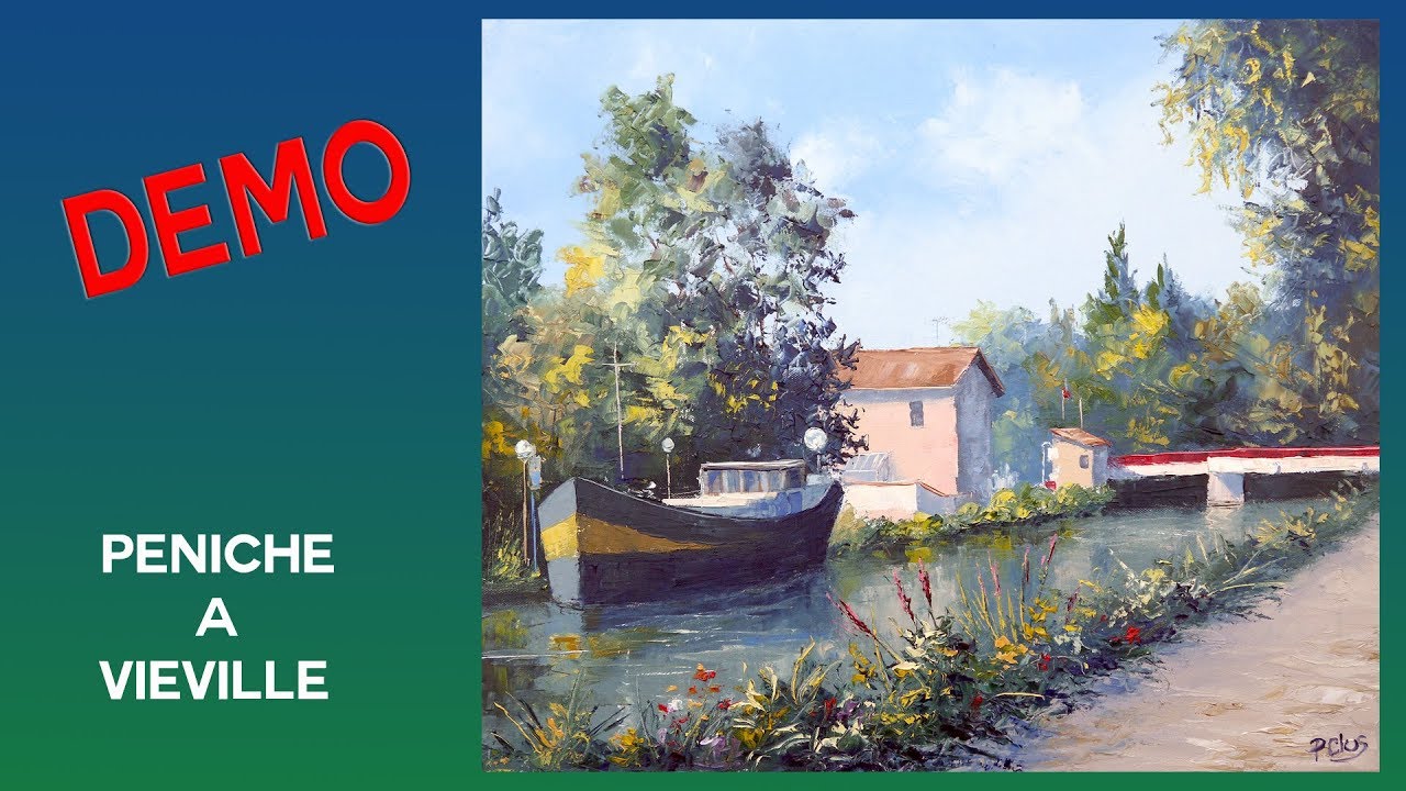 Péniche à  Vieville - Pascal Clus- Peinture au couteau