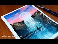 달&amp;폭포 풍경┃아크릴화 풍경 그림그리기┃ Acrylic painting on Canvas┃#41