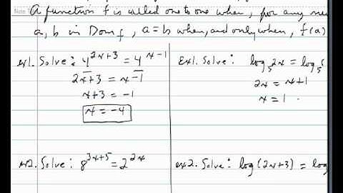 solving Exponential and Logarithmic Equations using the One to One propertytube.wmv