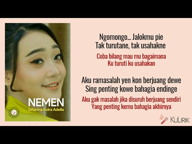 NEMEN - Difarina Indra (Lirik Lagu Terjemahan) class=