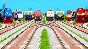 🔥8 Multiple Trains Crossing on Bumpy Curved Railroad Tracks | train simulator game | indian railways