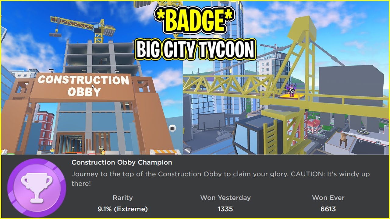 BADGE Obby Champion Roblox City Tycoon YouTube 