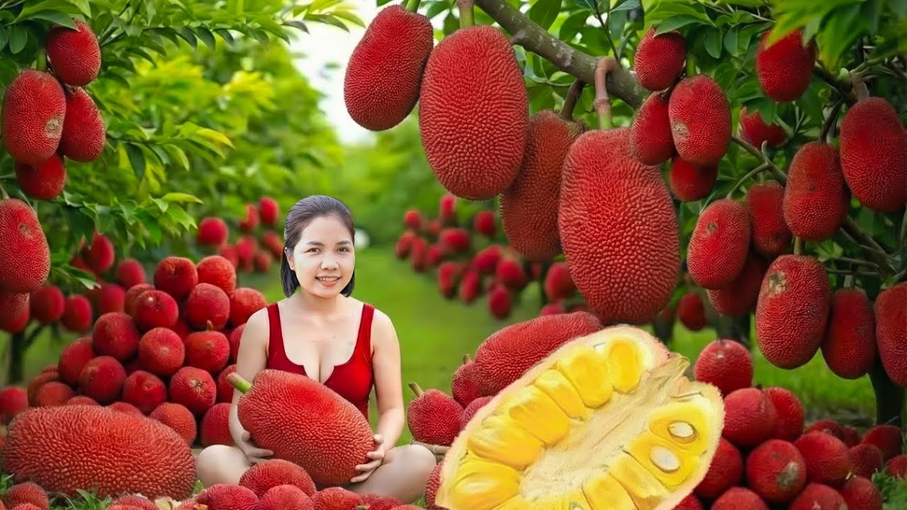 TIME LAPSE Harvesting 1000+Kg Rare Red Jackfruit Goes To Market Sell - Make Jackfruit Yogurt