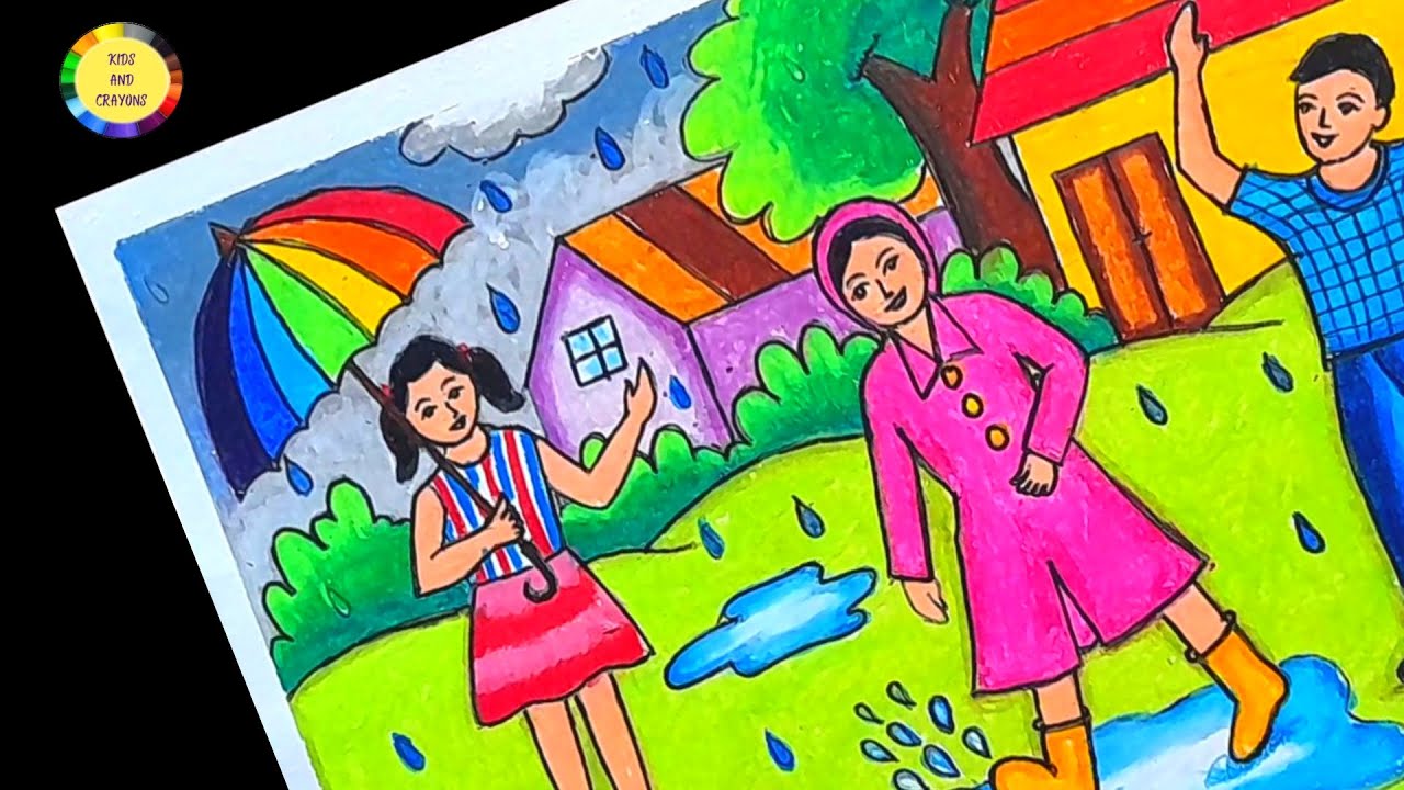 Rainy Day Drawing | Rainy Season Drawing | How To Draw Rainy Day ...