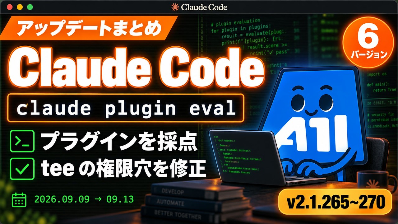 Claude Code v2.1.265〜v2.1.270 まとめ｜plugin eval でプラグインを採点、maxEffortLevel、tee の権限修正