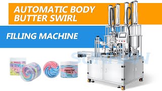 How To Us Automatic Servo Piston Pump 4 Colors Body Butter Paste Swirl Filling Machine