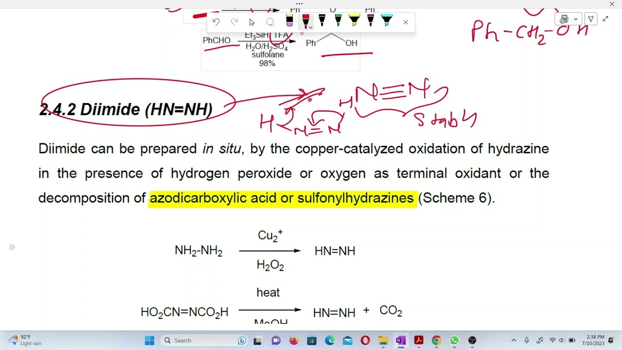 Diimide and silane as a reducing agent