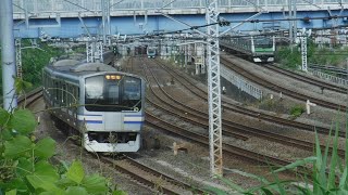 横須賀線普通逗子行きE217系1271SY-106+E217系Y-32と横浜線各駅停車桜木町行きE233系1438KH012、横浜線各駅停車橋本行きE233系1533KH027が走行!