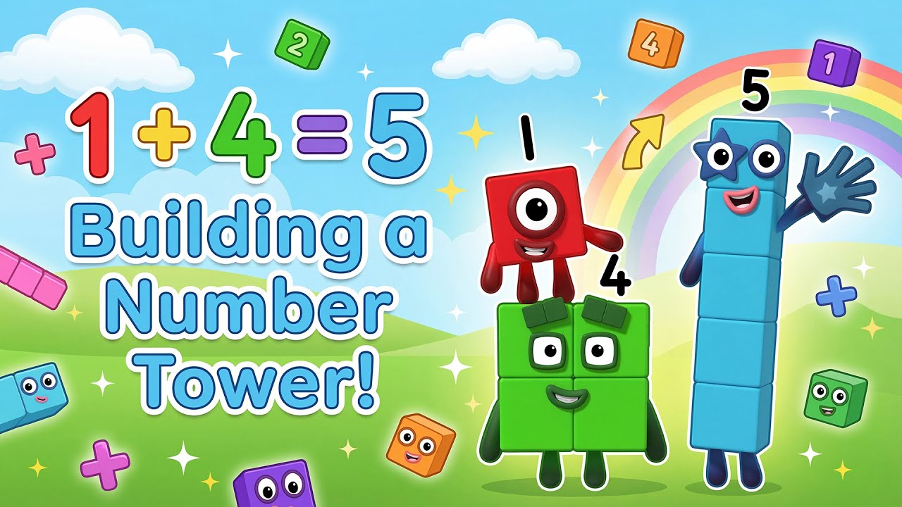 Numberblocks Magic: 1 and 4 Make 5! 🌈✨, 🚀, 🏗️, 🍎 | Fun Math for Kids!
