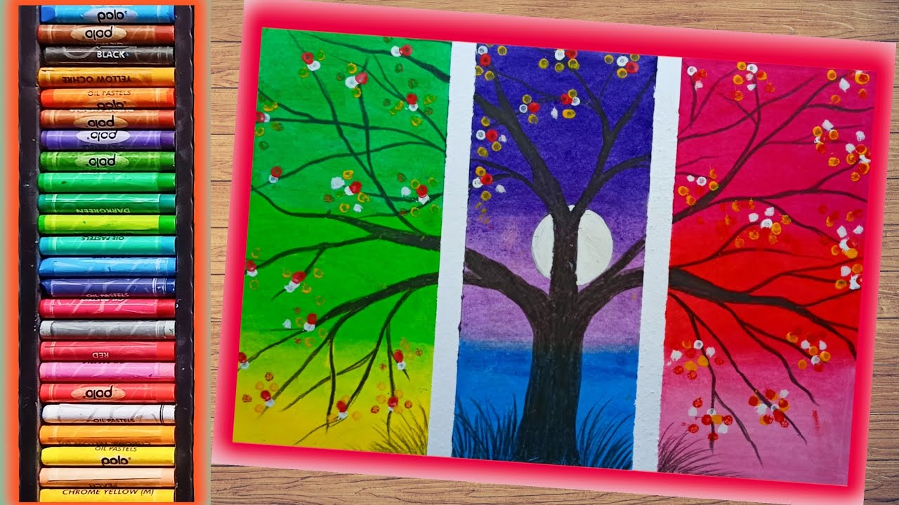 Flower Tree drawing with Oil Pastels step by step🌹Different mood in