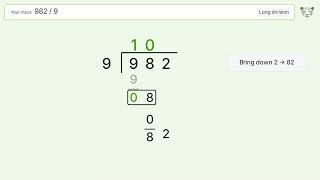 Long Division Problem 982/9: Step-by-Step Video Solution