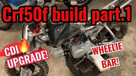 Crf50f build part.1(50 stunt upgraded cdi and wheelie bar)(found guy lost in the trail)
