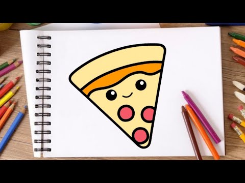 طريقة رسم وتلوين بيتزا كيوت خطوة بخطوة| رسم سهل|رسومات كيوت How to draw ...