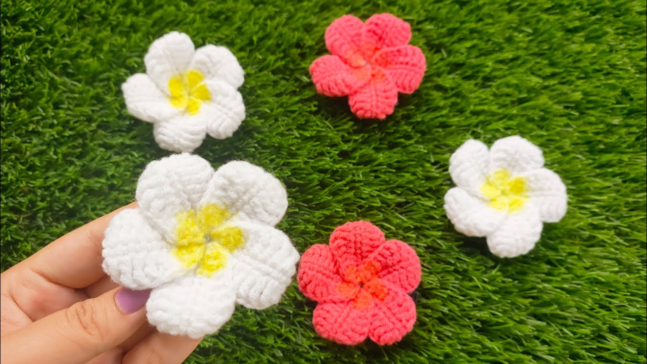 Crochet frangipani Flower Hair Clip (တရုတ်စကားပန်း ထိုးနည်း)
