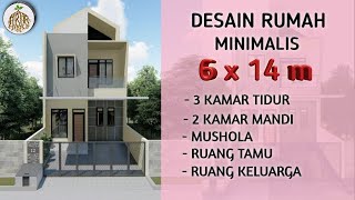DESAIN RUMAH MODERN MINIMALIS - 2 LANTAI, 6 x 14 METER, 3 KAMAR TIDUR 2 TOILET MUSHOLLA & BALKON DESAIN RUMAH MODERN MINIMALIS - 2 LANTAI, 6 x 14 METER, 3 KAMAR TIDUR 2 TOILET MUSHOLLA & BALKON