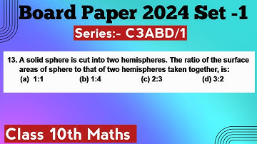 A solid sphere is cut into two hemispheres. The ratio of the surface #pyq #Class10maths @classdemics