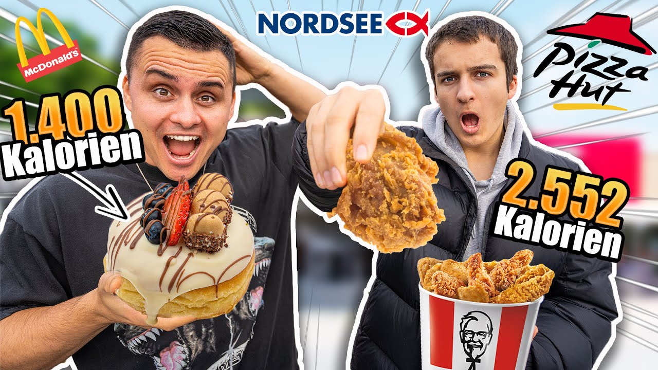 1 Tag das FASTFOOD mit den MEISTEN KALORIEN bei FASTFOOD KETTEN essen mit meinem Bruder🍗🍩
