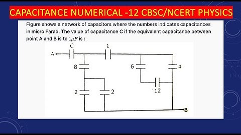 Figure shows a network of capacitors where the numbers indicates capacitances in micro Farad. The C