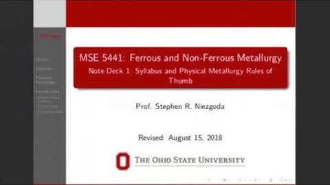 Fall 2018 MSE 5441 - Introduction to Physical Metallurgy