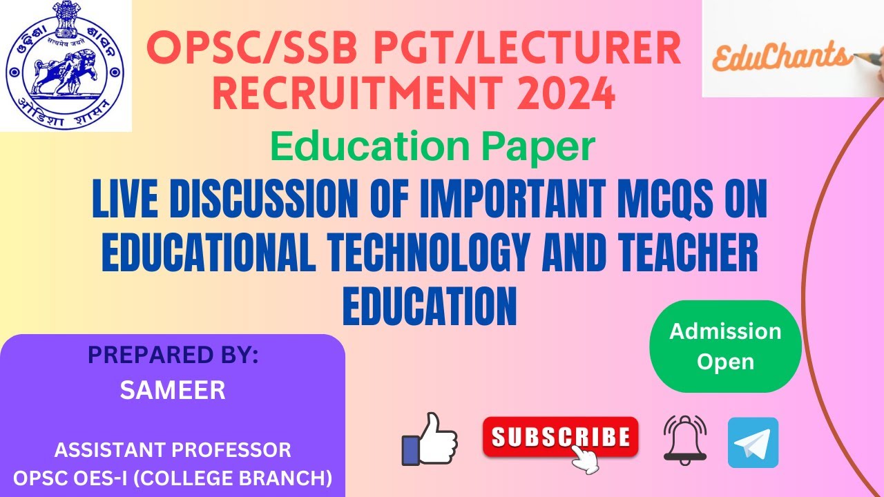 Most Important MCQs on Educational Technology & Teacher Education | SSB/OPSC PGT/Lecturer Education
