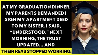 At My Graduation Dinner, My Parents Demanded I Sign My Apartment Deed to My Sister. I Said...