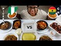 GHANAIAN Food VS NIGERIAN Food | Trying AFRICAN Food For The First Time | JOLLOF, EGUSI, SUYA & MORE