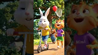 🐻 Cute Bunny and Mini Cat Funny Adventure in Tulip Garden 🌈🐱 #viralshorts #ytshorts #cartoonshorts