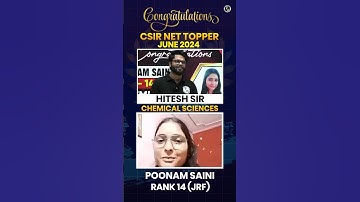 CSIR NET June 2024 Topper | Congratulations Poonam Saini: Rank 14 (JRF) Chemical Sciences | PW