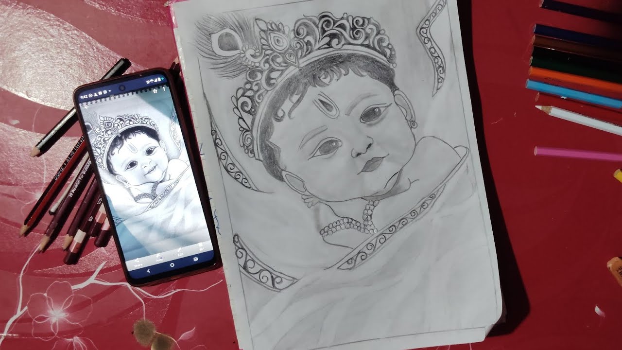 Cutest krishna pencil sketch 
