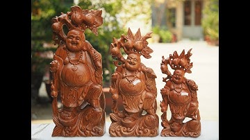 Tượng Di Lặc Cưỡi Cá Chép Gỗ Hương