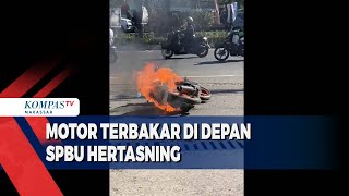 Motor Terbakar Di Depan SPBU Hertasning