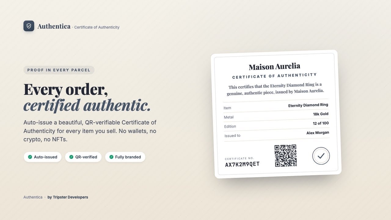 Authentica: a certificate of authenticity for every Shopify order