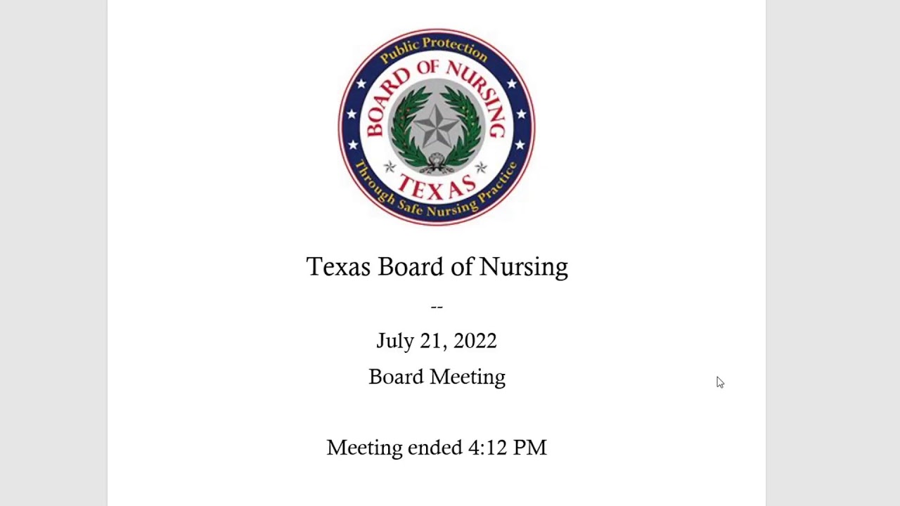 Texas BON Texas Board of Nursing July 21, 2022