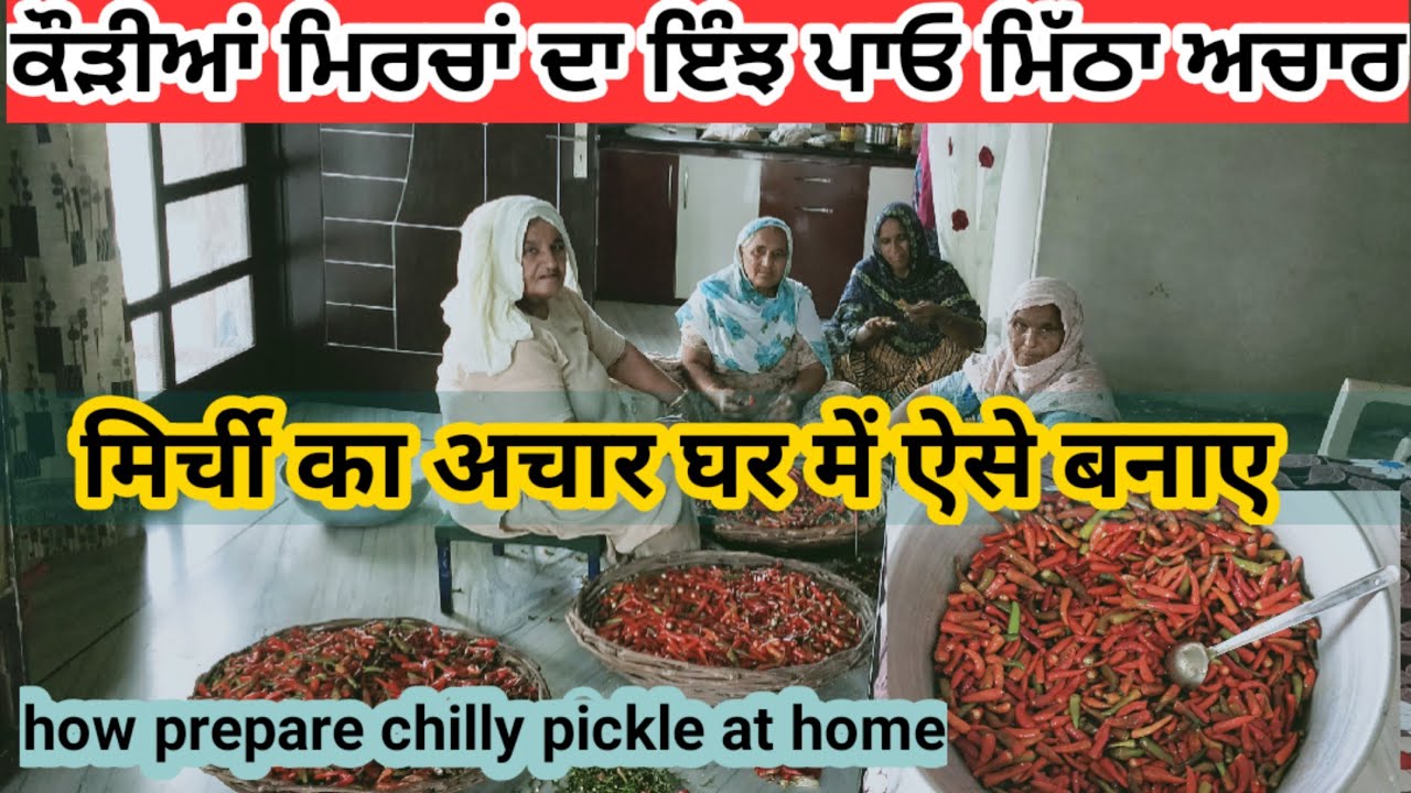 ਮਿਰਚਾਂ ਦਾ ਅਚਾਰ ਪਾਈਏ ਘਰੇ। मिर्ची का अचार घर में ऐसे बनाए। Chilly pickle at home। Panjaab Paidavar