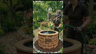 Transform old tires into a stunning brick garden pond! #diyideas #gardenhacks #satisfyingvideo