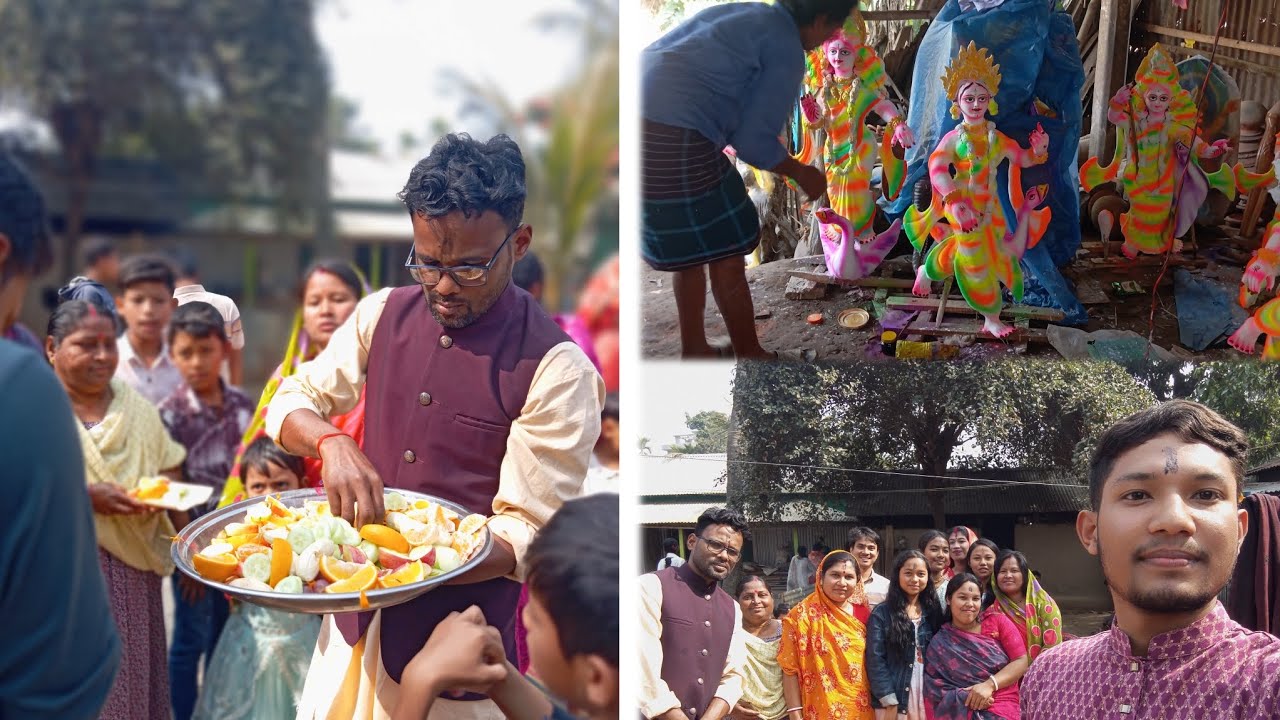 Koach family. 🌸  সরস্বতী পুজা//দেবীর গমন থেকে নিরাঞ্জন 🌺☘️