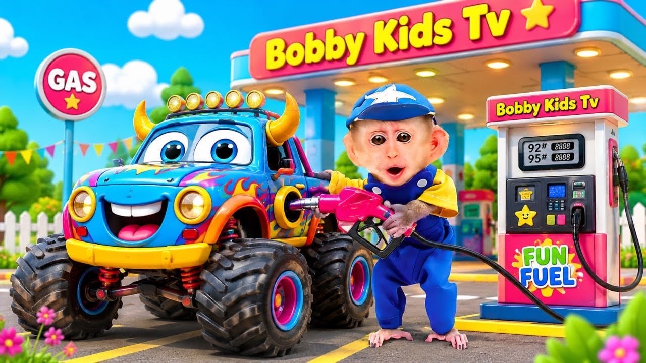 Baby Monkey Drives a Truck to the Gas Station! 🐒🚛⛽| Nursery